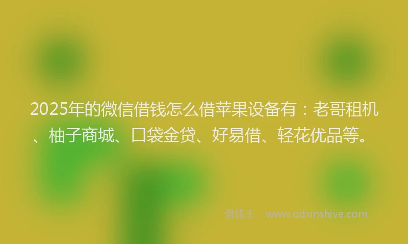 2025年的微信借钱怎么借苹果设备有：老哥租机、柚子商城、口袋金贷、好易借、轻花优品等。
