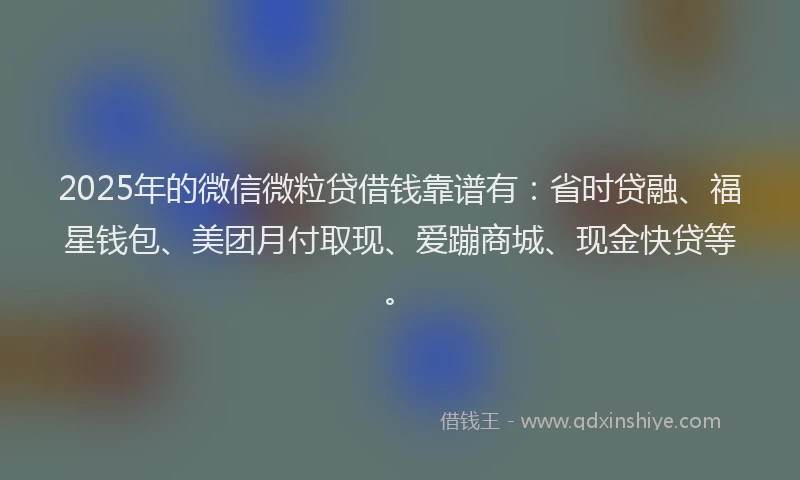 2025年的微信微粒贷借钱靠谱有：省时贷融、福星钱包、美团月付取现、爱蹦商城、现金快贷等。