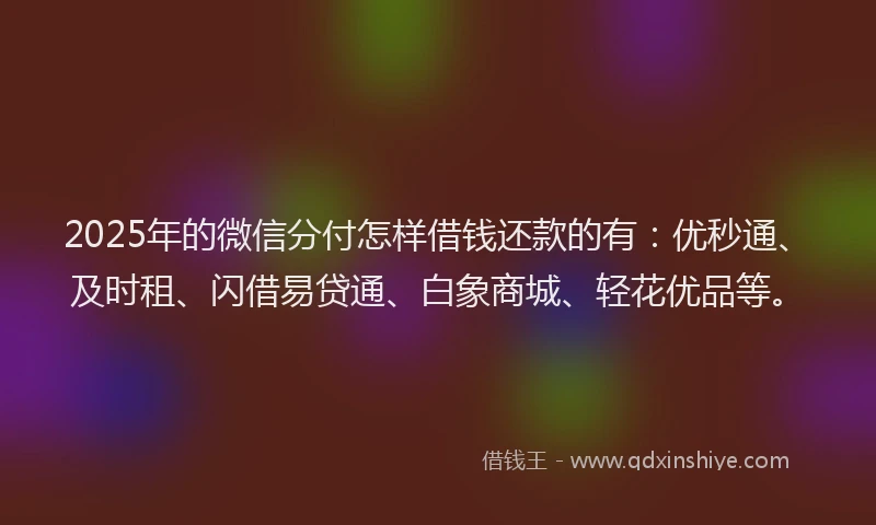 2025年的微信分付怎样借钱还款的有：优秒通、及时租、闪借易贷通、白象商城、轻花优品等。