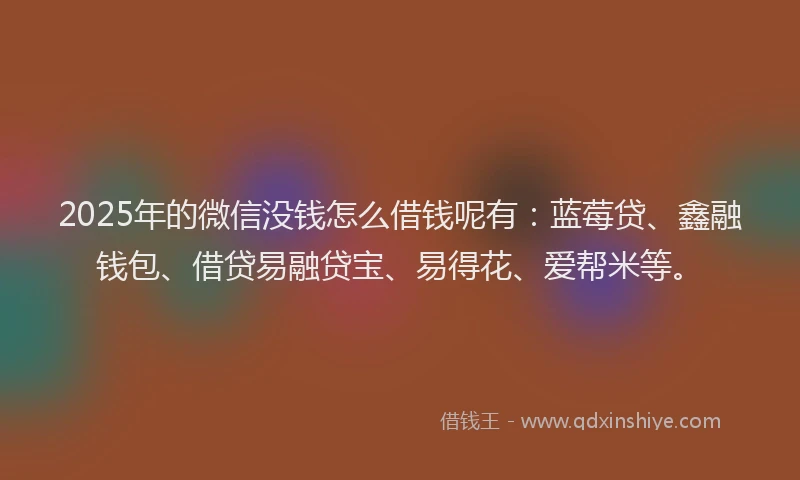 2025年的微信没钱怎么借钱呢有：蓝莓贷、鑫融钱包、借贷易融贷宝、易得花、爱帮米等。