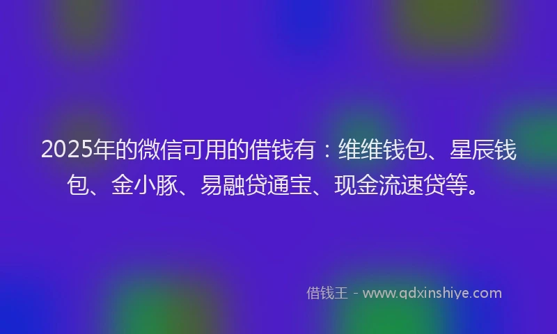 2025年的微信可用的借钱有：维维钱包、星辰钱包、金小豚、易融贷通宝、现金流速贷等。