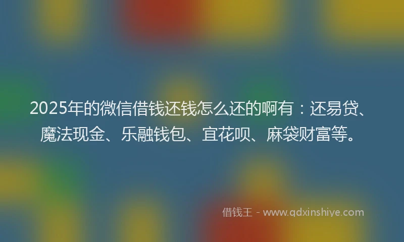 2025年的微信借钱还钱怎么还的啊有：还易贷、魔法现金、乐融钱包、宜花呗、麻袋财富等。