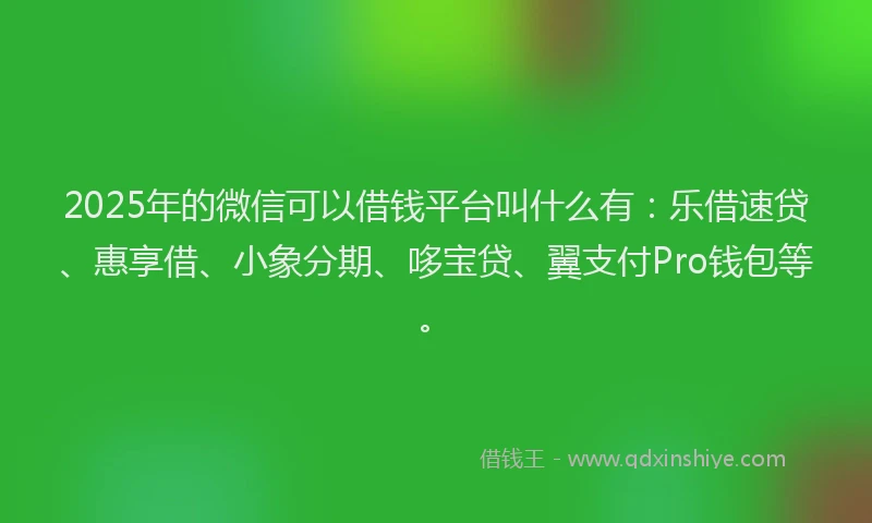 2025年的微信可以借钱平台叫什么有：乐借速贷、惠享借、小象分期、哆宝贷、翼支付Pro钱包等。