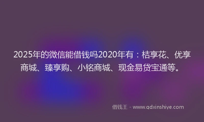 2025年的微信能借钱吗2020年有：桔享花、优享商城、臻享购、小铭商城、现金易贷宝通等。