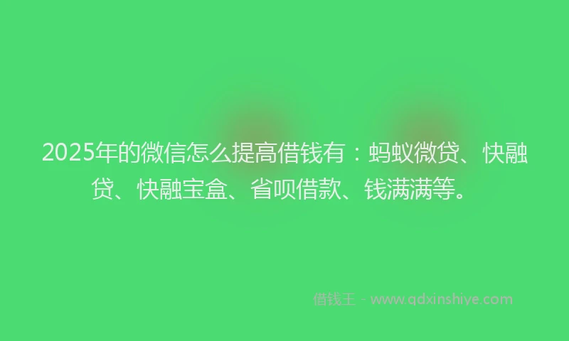 2025年的微信怎么提高借钱有：蚂蚁微贷、快融贷、快融宝盒、省呗借款、钱满满等。