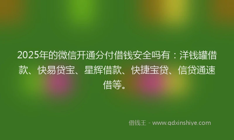 2025年的微信开通分付借钱安全吗有：洋钱罐借款、快易贷宝、星辉借款、快捷宝贷、信贷通速借等。