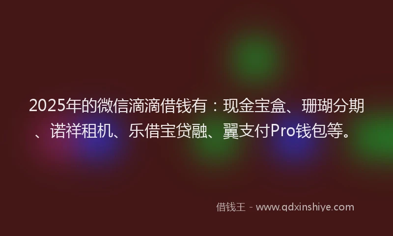 2025年的微信滴滴借钱有：现金宝盒、珊瑚分期、诺祥租机、乐借宝贷融、翼支付Pro钱包等。