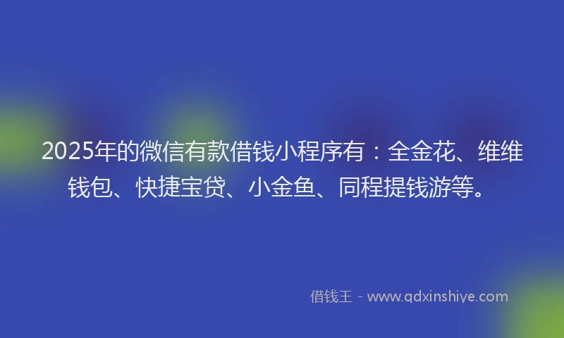 2025年的微信有款借钱小程序有：全金花、维维钱包、快捷宝贷、小金鱼、同程提钱游等。