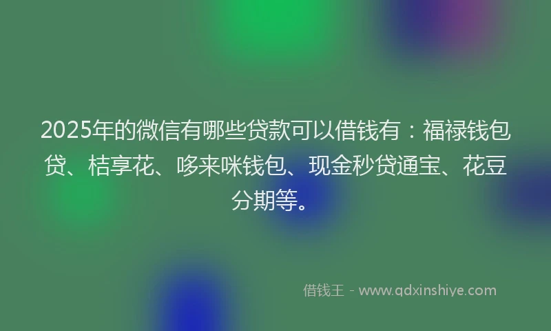 2025年的微信有哪些贷款可以借钱有：福禄钱包贷、桔享花、哆来咪钱包、现金秒贷通宝、花豆分期等。
