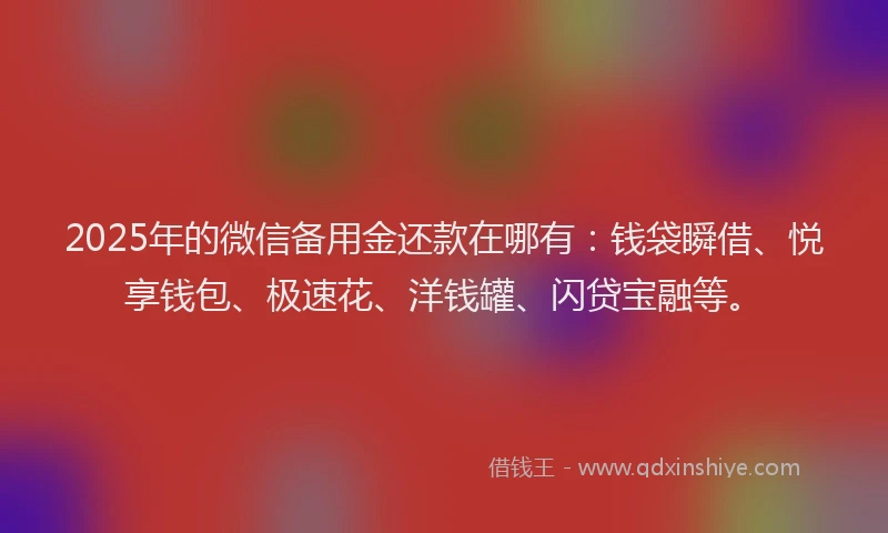 2025年的微信备用金还款在哪有：钱袋瞬借、悦享钱包、极速花、洋钱罐、闪贷宝融等。