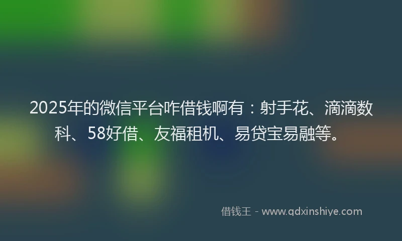 2025年的微信平台咋借钱啊有：射手花、滴滴数科、58好借、友福租机、易贷宝易融等。