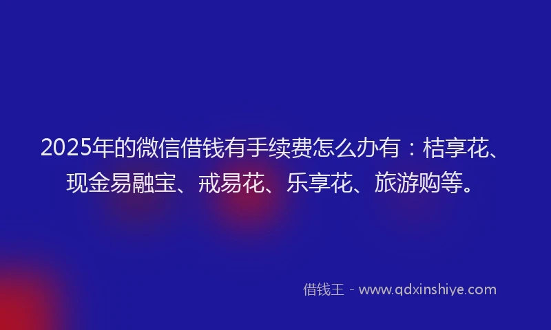2025年的微信借钱有手续费怎么办有：桔享花、现金易融宝、戒易花、乐享花、旅游购等。
