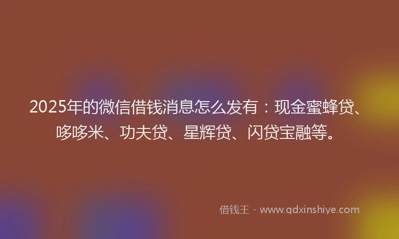 2025年的微信借钱消息怎么发有：现金蜜蜂贷、哆哆米、功夫贷、星辉贷、闪贷宝融等。
