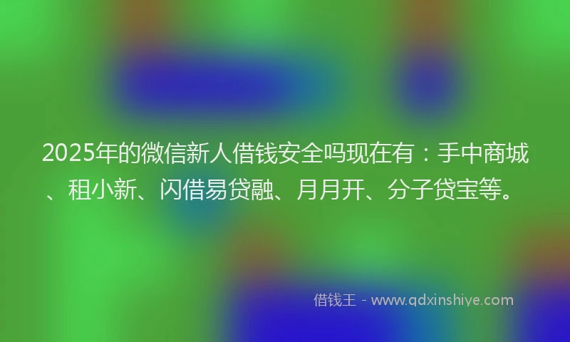 2025年的微信新人借钱安全吗现在有：手中商城、租小新、闪借易贷融、月月开、分子贷宝等。