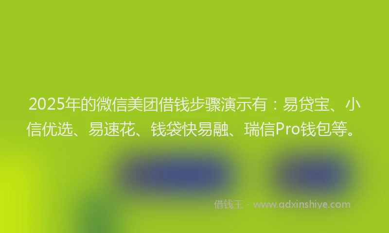 2025年的微信美团借钱步骤演示有：易贷宝、小信优选、易速花、钱袋快易融、瑞信Pro钱包等。