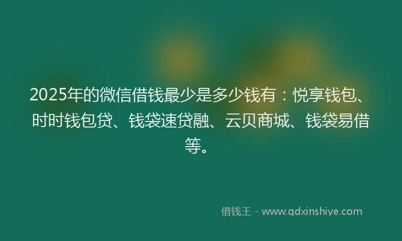 2025年的微信借钱最少是多少钱有：悦享钱包、时时钱包贷、钱袋速贷融、云贝商城、钱袋易借等。