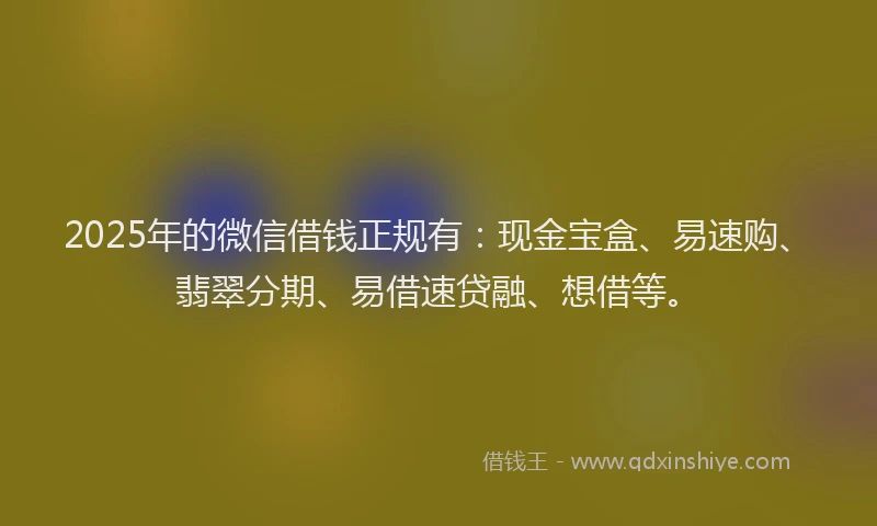 2025年的微信借钱正规有：现金宝盒、易速购、翡翠分期、易借速贷融、想借等。
