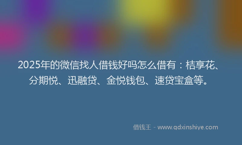 2025年的微信找人借钱好吗怎么借有：桔享花、分期悦、迅融贷、金悦钱包、速贷宝盒等。