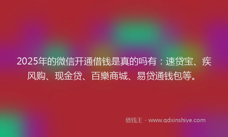 2025年的微信开通借钱是真的吗有：速贷宝、疾风购、现金贷、百樂商城、易贷通钱包等。