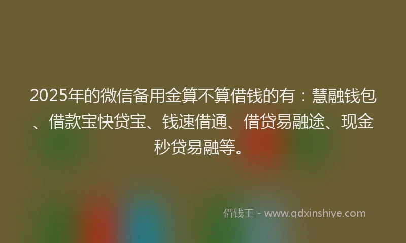 2025年的微信备用金算不算借钱的有：慧融钱包、借款宝快贷宝、钱速借通、借贷易融途、现金秒贷易融等。