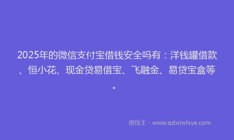 2025年的微信支付宝借钱安全吗有：洋钱罐借款、恒小花、现金贷易借宝、飞融金、易贷宝盒等。