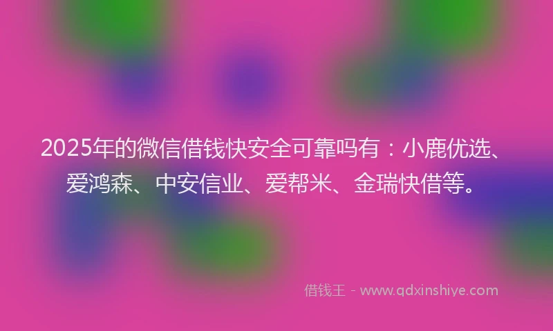 2025年的微信借钱快安全可靠吗有：小鹿优选、爱鸿森、中安信业、爱帮米、金瑞快借等。