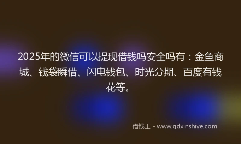 2025年的微信可以提现借钱吗安全吗有：金鱼商城、钱袋瞬借、闪电钱包、时光分期、百度有钱花等。
