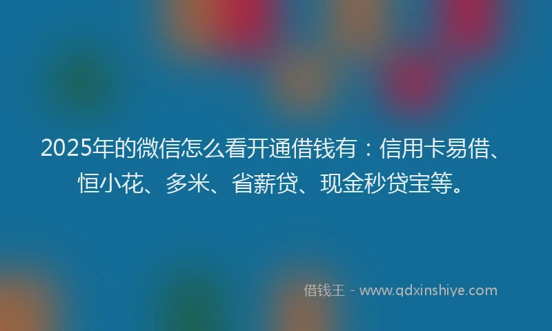 2025年的微信怎么看开通借钱有：信用卡易借、恒小花、多米、省薪贷、现金秒贷宝等。