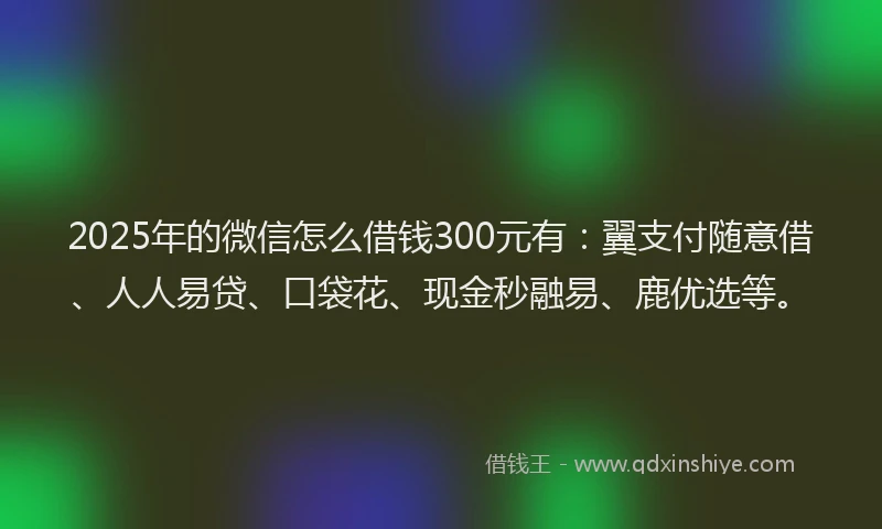 2025年的微信怎么借钱300元有：翼支付随意借、人人易贷、口袋花、现金秒融易、鹿优选等。