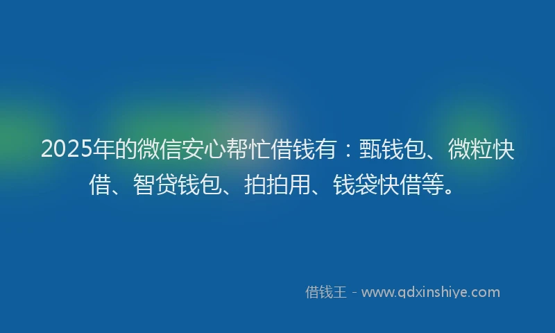 2025年的微信安心帮忙借钱有：甄钱包、微粒快借、智贷钱包、拍拍用、钱袋快借等。