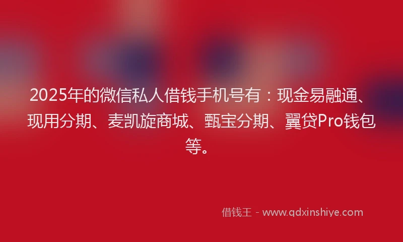 2025年的微信私人借钱手机号有：现金易融通、现用分期、麦凯旋商城、甄宝分期、翼贷Pro钱包等。