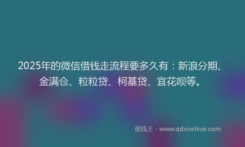 2025年的微信借钱走流程要多久有：新浪分期、金满仓、粒粒贷、柯基贷、宜花呗等。