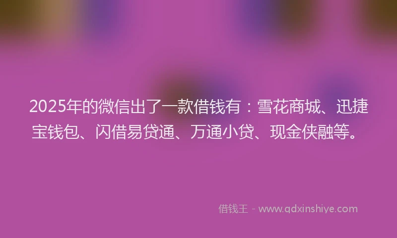 2025年的微信出了一款借钱有：雪花商城、迅捷宝钱包、闪借易贷通、万通小贷、现金侠融等。
