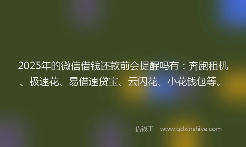 2025年的微信借钱还款前会提醒吗有：奔跑租机、极速花、易借速贷宝、云闪花、小花钱包等。