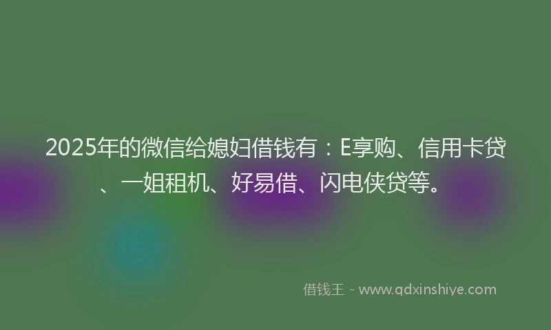 2025年的微信给媳妇借钱有：E享购、信用卡贷、一姐租机、好易借、闪电侠贷等。