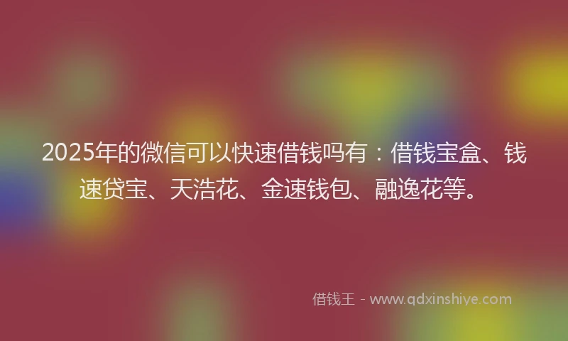 2025年的微信可以快速借钱吗有：借钱宝盒、钱速贷宝、天浩花、金速钱包、融逸花等。