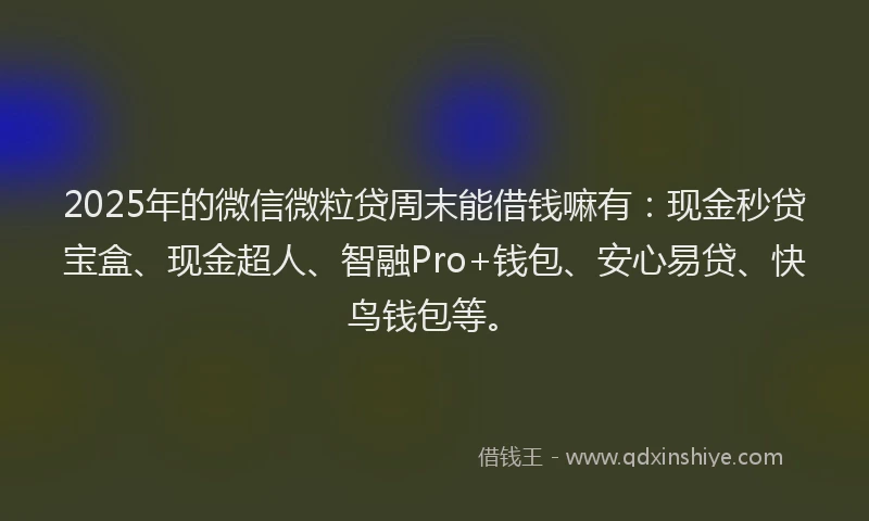 2025年的微信微粒贷周末能借钱嘛有：现金秒贷宝盒、现金超人、智融Pro+钱包、安心易贷、快鸟钱包等。