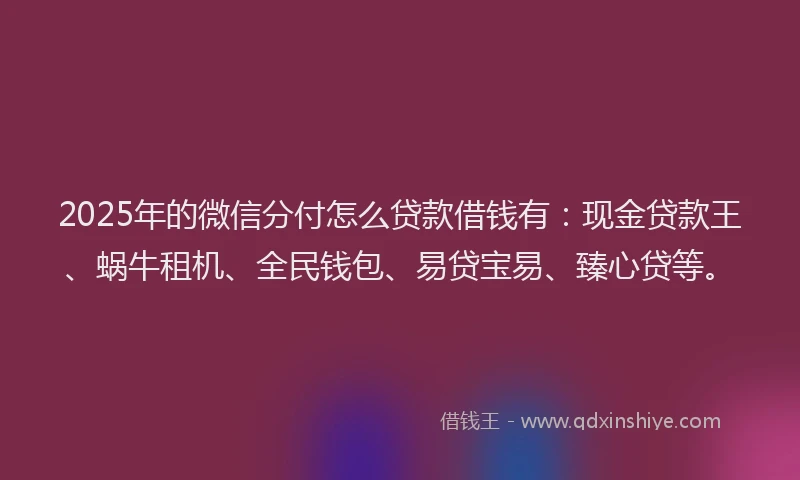 2025年的微信分付怎么贷款借钱有：现金贷款王、蜗牛租机、全民钱包、易贷宝易、臻心贷等。