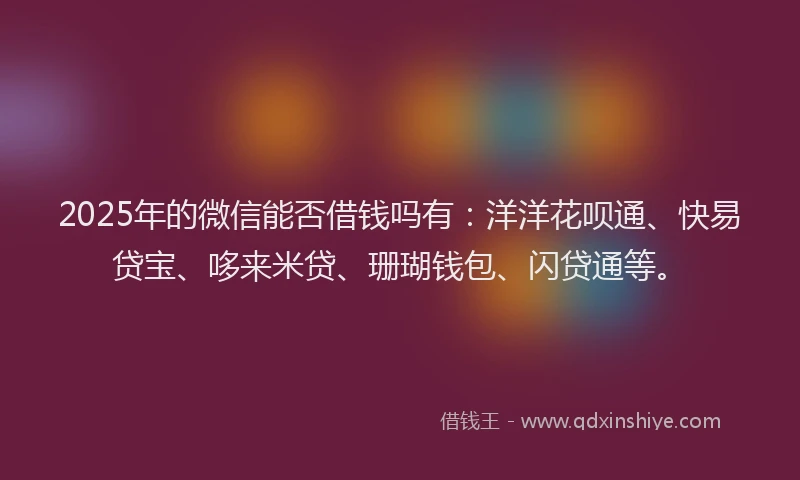 2025年的微信能否借钱吗有：洋洋花呗通、快易贷宝、哆来米贷、珊瑚钱包、闪贷通等。