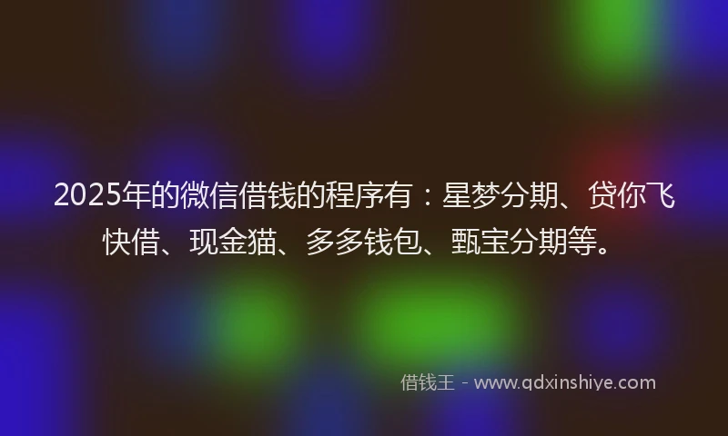 2025年的微信借钱的程序有：星梦分期、贷你飞快借、现金猫、多多钱包、甄宝分期等。