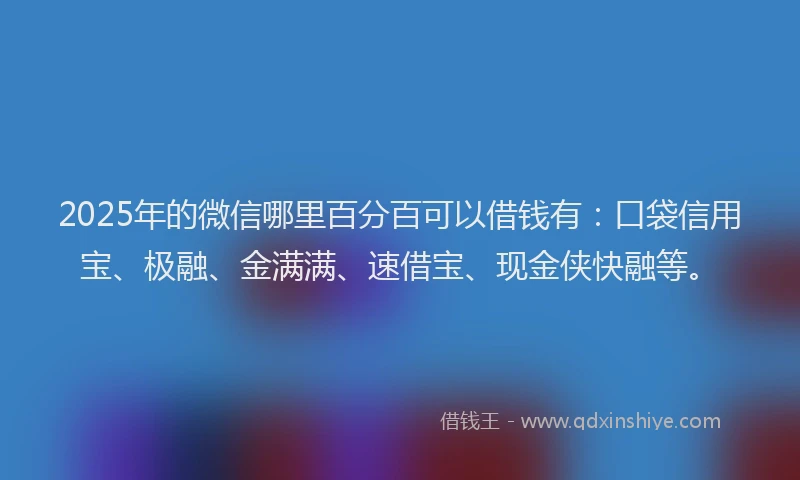 2025年的微信哪里百分百可以借钱有：口袋信用宝、极融、金满满、速借宝、现金侠快融等。