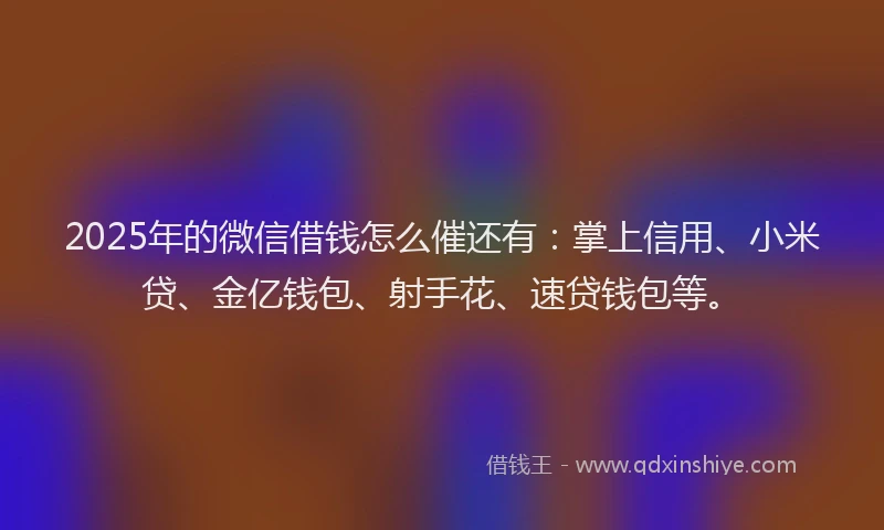 2025年的微信借钱怎么催还有：掌上信用、小米贷、金亿钱包、射手花、速贷钱包等。