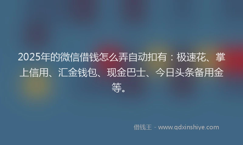 2025年的微信借钱怎么弄自动扣有：极速花、掌上信用、汇金钱包、现金巴士、今日头条备用金等。