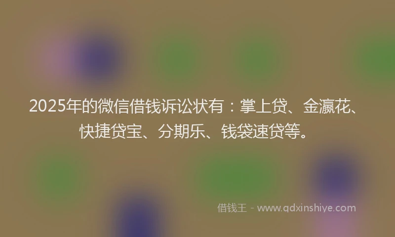 2025年的微信借钱诉讼状有：掌上贷、金瀛花、快捷贷宝、分期乐、钱袋速贷等。