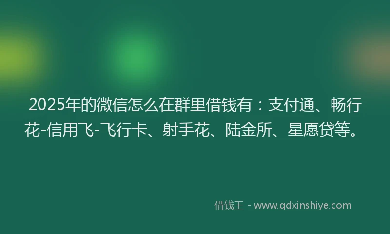 2025年的微信怎么在群里借钱有：支付通、畅行花-信用飞-飞行卡、射手花、陆金所、星愿贷等。