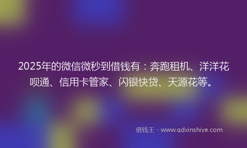 2025年的微信微秒到借钱有：奔跑租机、洋洋花呗通、信用卡管家、闪银快贷、天源花等。