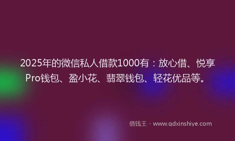 2025年的微信私人借款1000有：放心借、悦享Pro钱包、盈小花、翡翠钱包、轻花优品等。