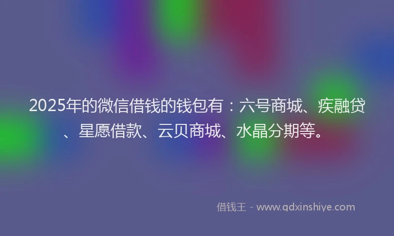 2025年的微信借钱的钱包有：六号商城、疾融贷、星愿借款、云贝商城、水晶分期等。