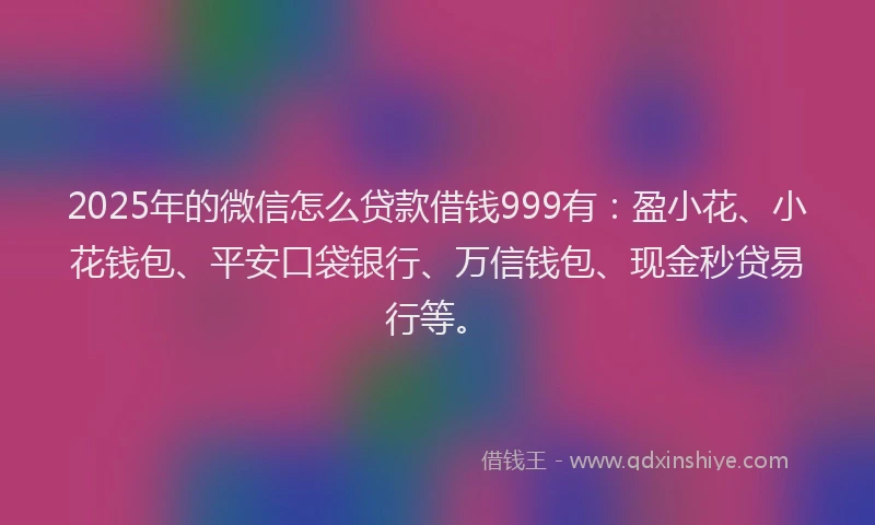 2025年的微信怎么贷款借钱999有：盈小花、小花钱包、平安口袋银行、万信钱包、现金秒贷易行等。
