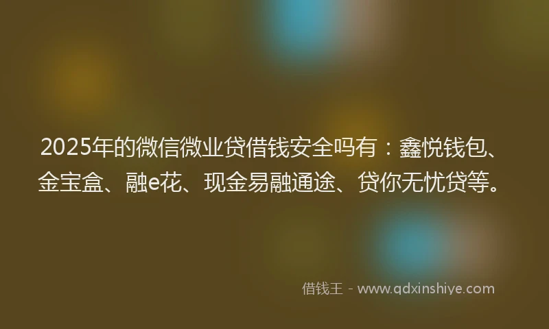 2025年的微信微业贷借钱安全吗有：鑫悦钱包、金宝盒、融e花、现金易融通途、贷你无忧贷等。